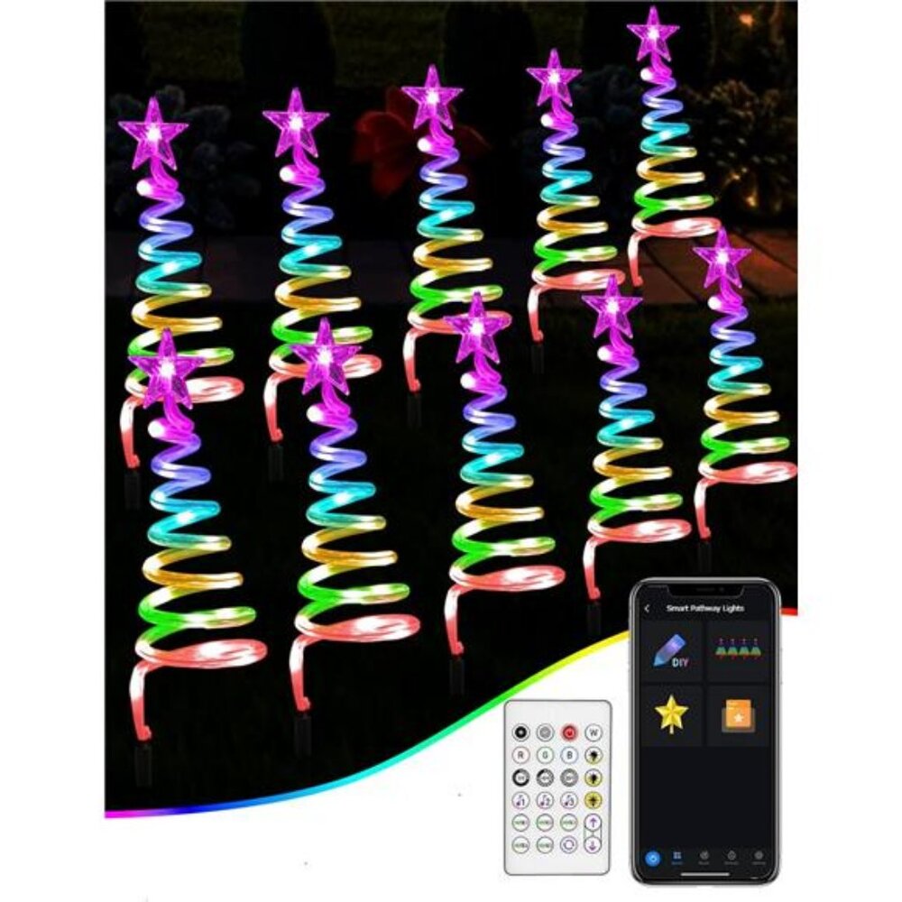 10 Pack Christmas Pathway Lights Outdoor with RGBW DIY Modes, APP Control